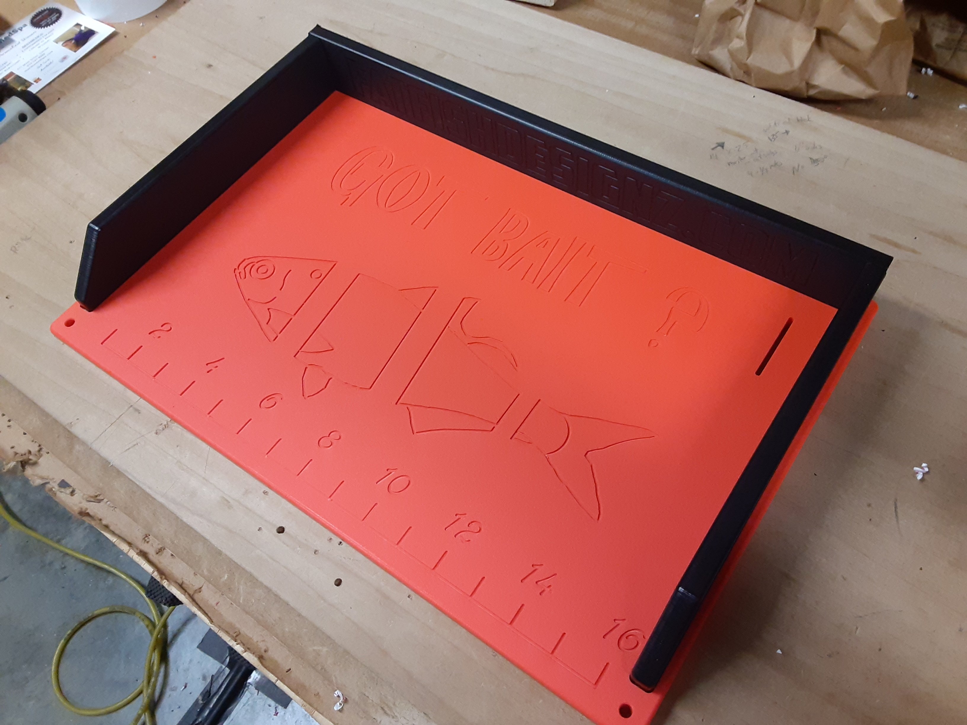 12x18 got bait w ruler orange w black sides, fat fish designz