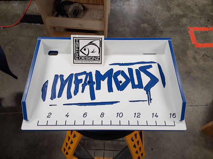 cutting board - bait board- custom logo- infamous-12x18- fat fish designz