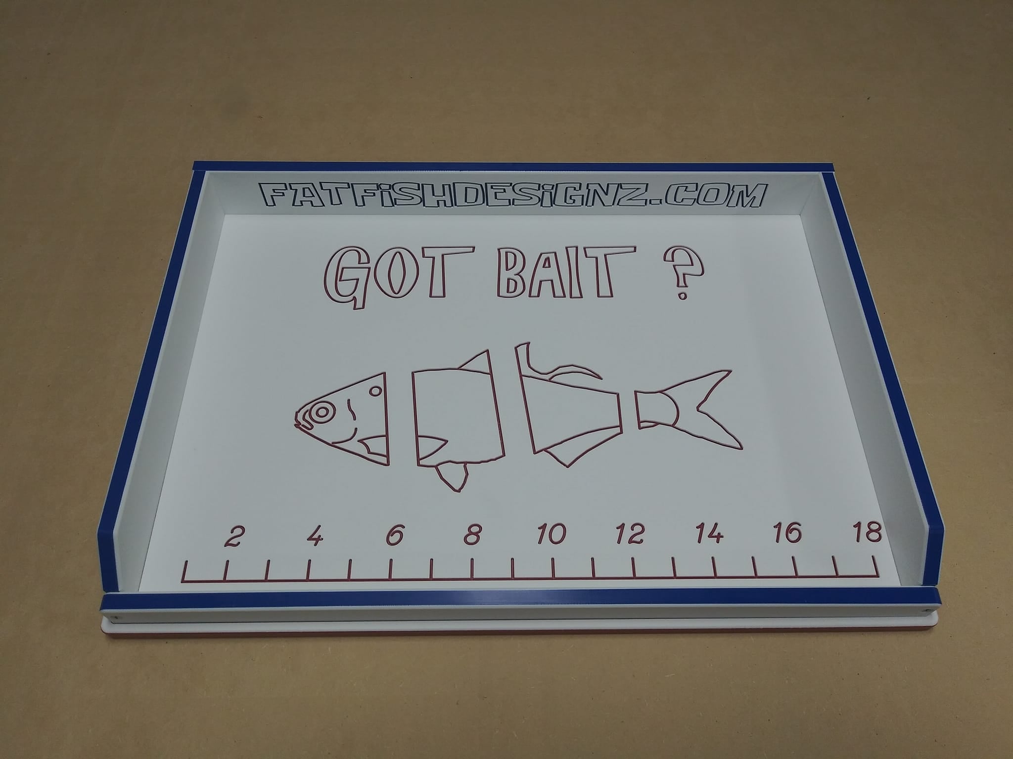 14x20 got bait w ruler- 4 sided, red white blue theme, fat fish designz