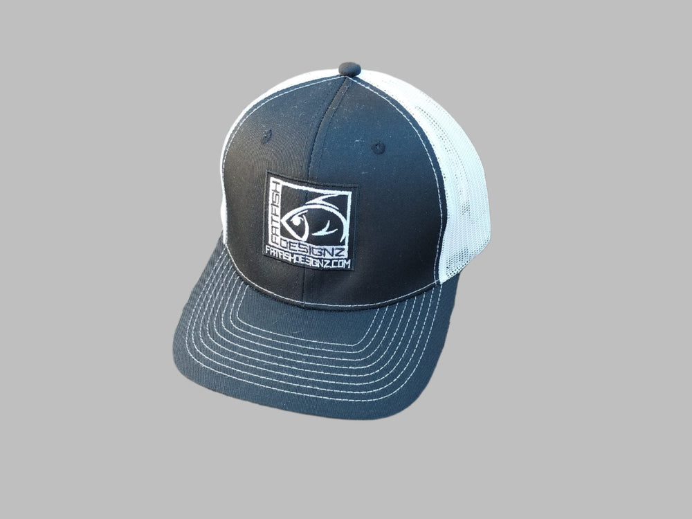 fat fish designz hat- black and white logo-snapback