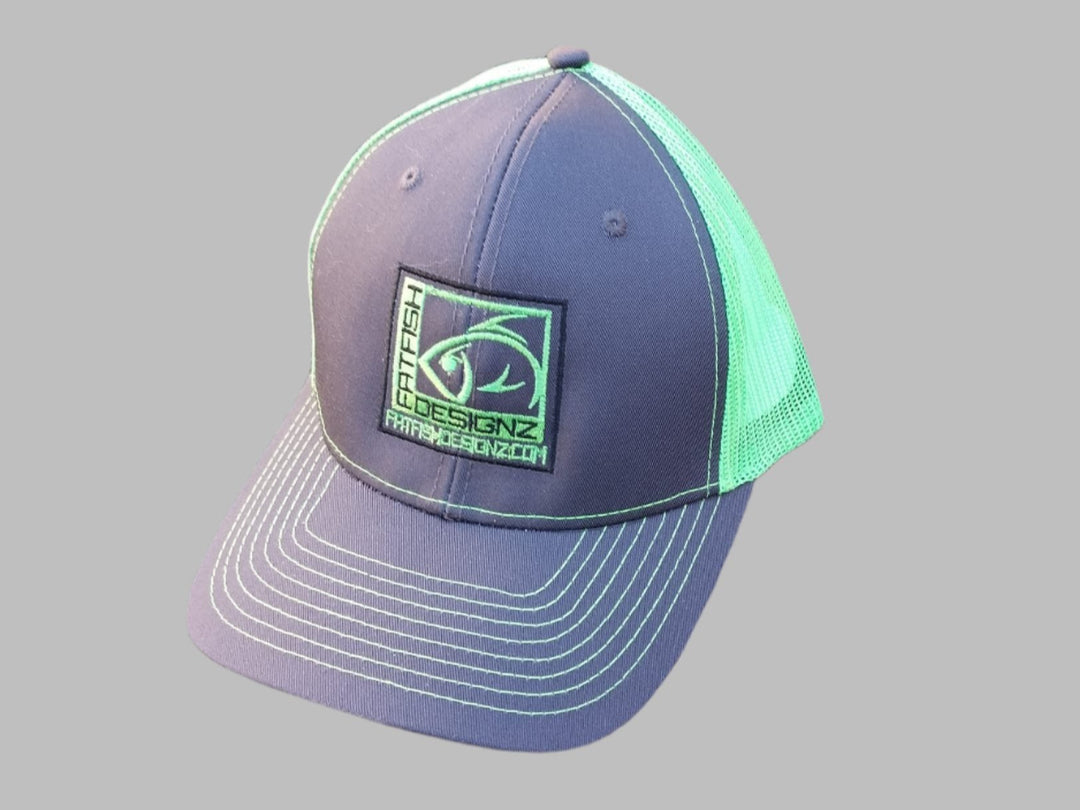 fat fish designz hat- neon green and gray logo-snapback