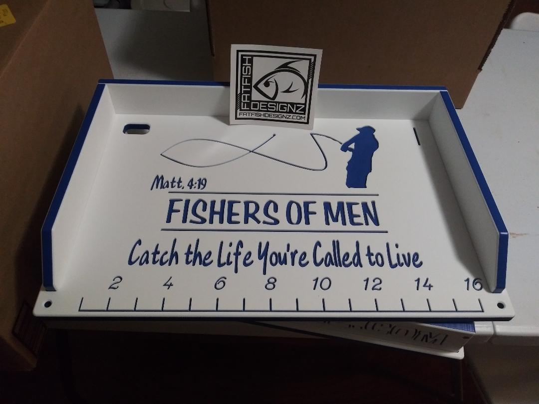 cutting board - bait board- custom logo- fishers of men-12x18- white-blue-whitefat fish designz