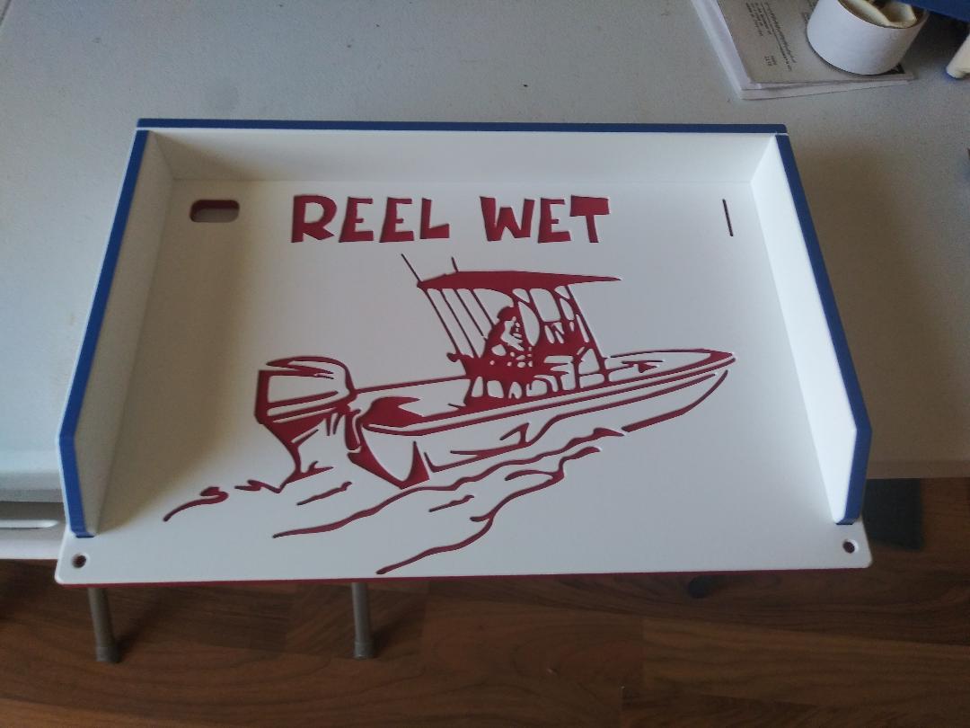 cutting board - bait board- custom logo- reel-wet-red-white-blue-12x18- fat fish designz