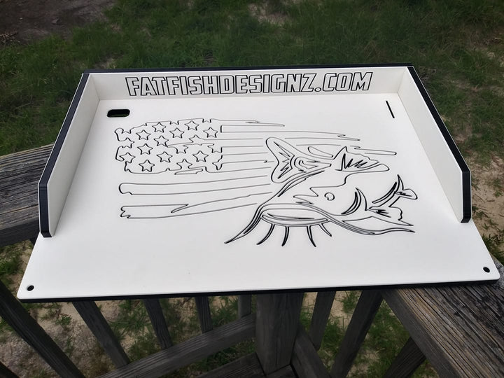 boat cutting board-bait cutting board 14x20-freedom fish- white-black-white, fat fish designz