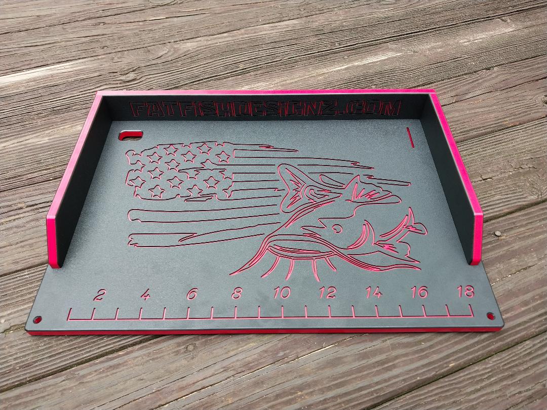 14x20- cutting board - freedom fish design, red-black-red, fat fish dsignz