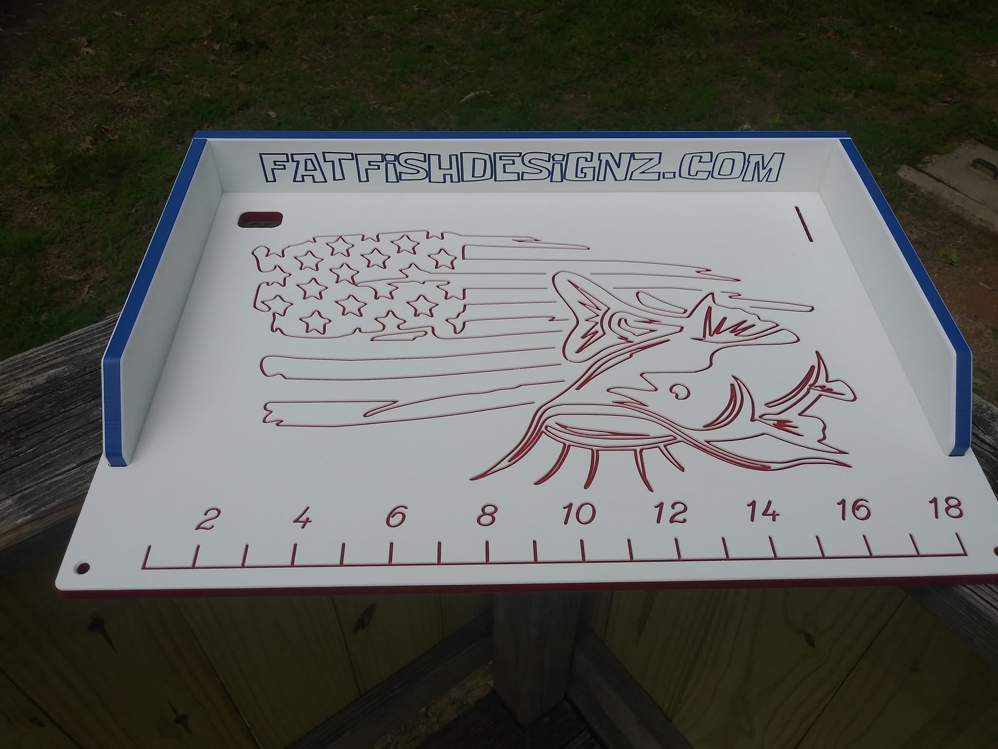 14x20-cutting board/ bait board - freedom fish design, red white blue theme from fat fish designz