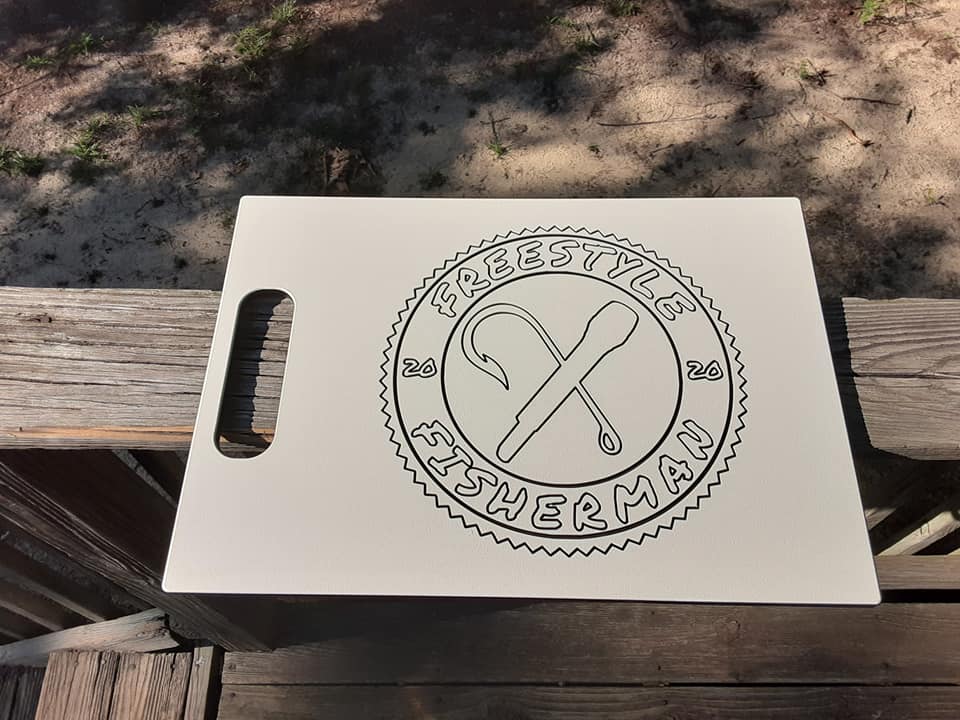 kitchen style cutting board-starboard plastic- frestyle fishermen logo white-black-white