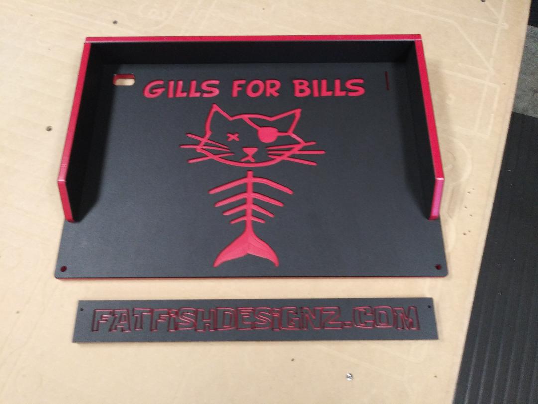 cutting board - bait board- custom logo- gillsforbills-14x20-black-red-black- fat fish designz