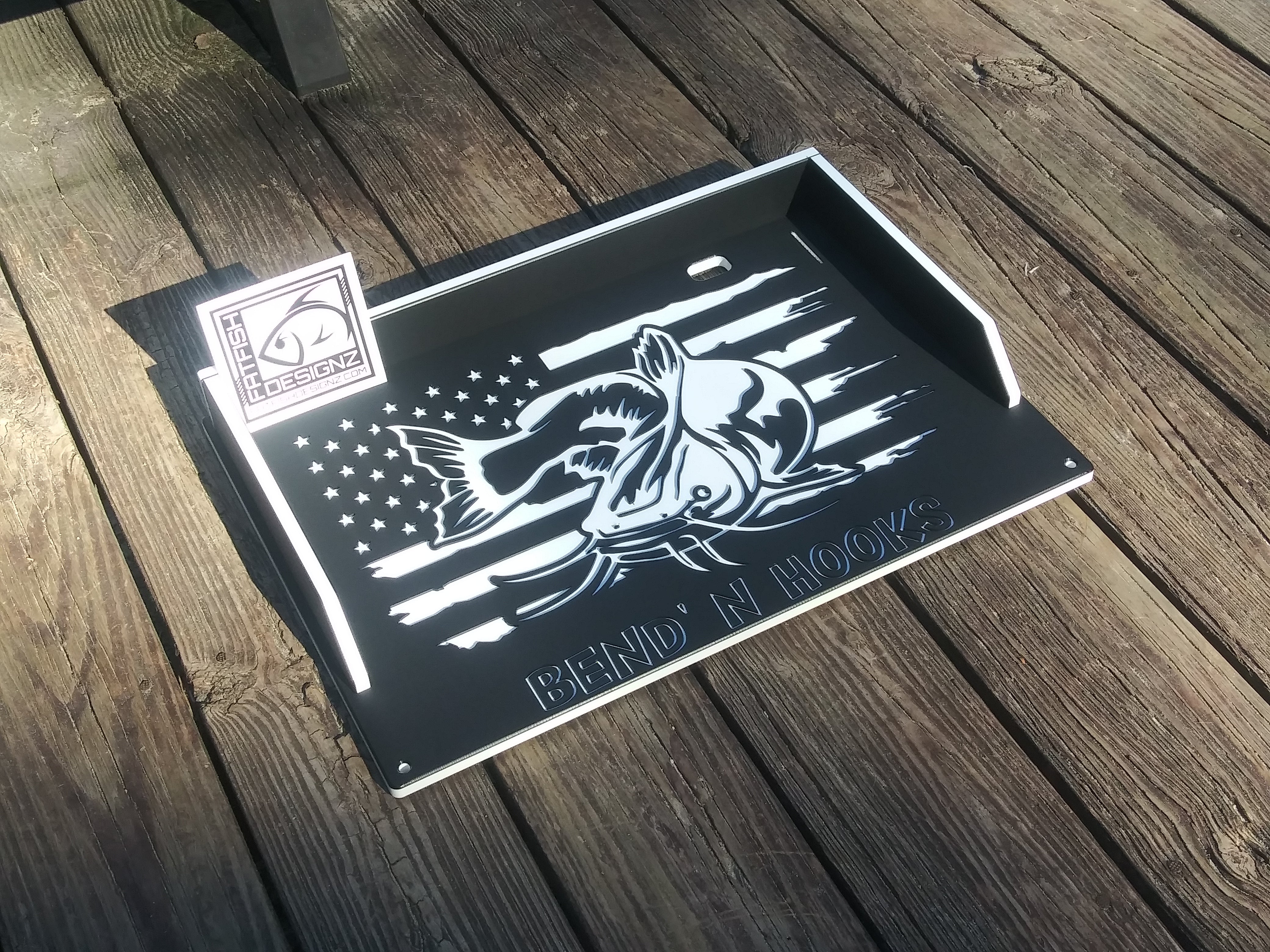 cutting board - bait board- custom logo- welch-14x20-black-white-black- fat fish designz
