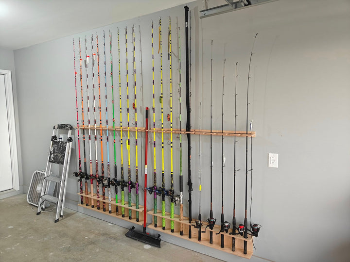 Wood-wall mount rod storage rack (unfinished wood)