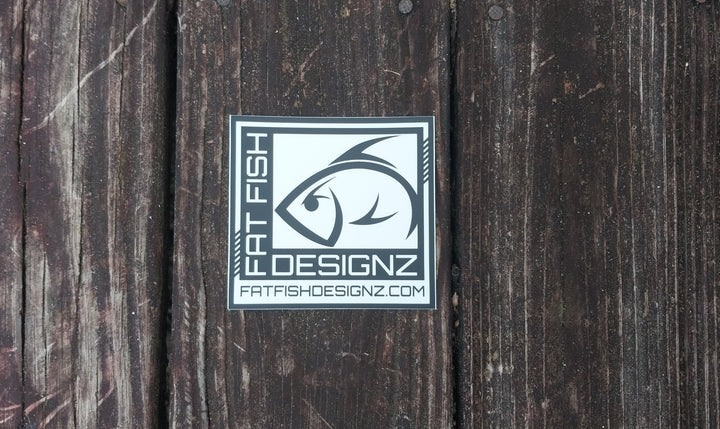 fat fish designz sticker 4x4 black and white