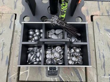 Fishing Weight box/ lead Sinker storage box 6 compartment / Gray w Black sides Fishing Weight box/ lead Sinker storage box 6 compartment / Gray w Black sides