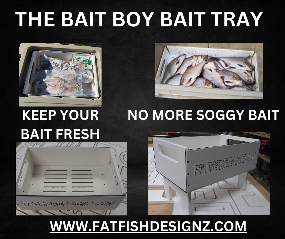 bait boy bait tray-keeps bait fresh longer, no soggy bait-fits in cooler-2 sizes- fat fish designz