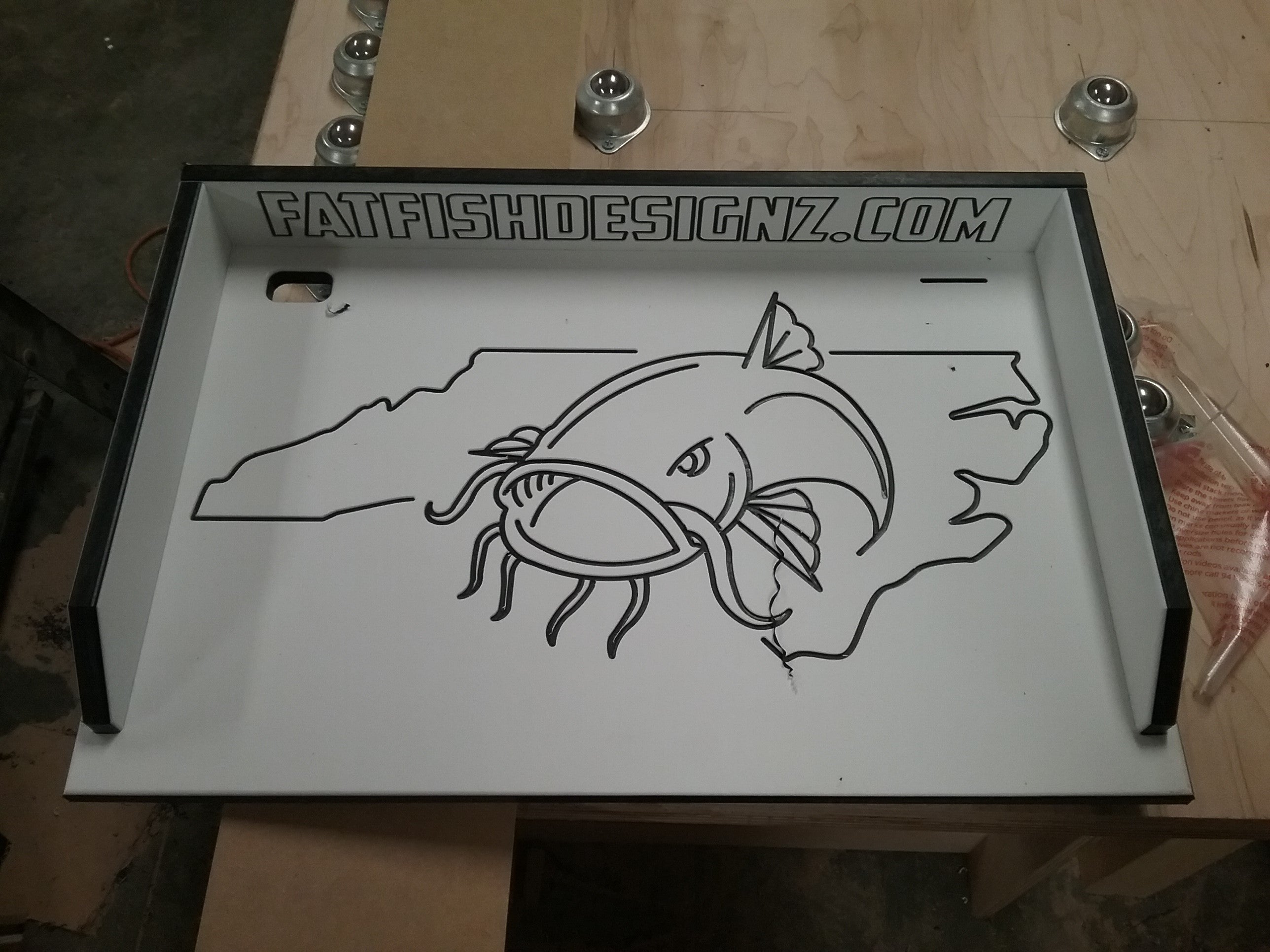 Fish cutting board / Bait cutting board (your state outline w catfish